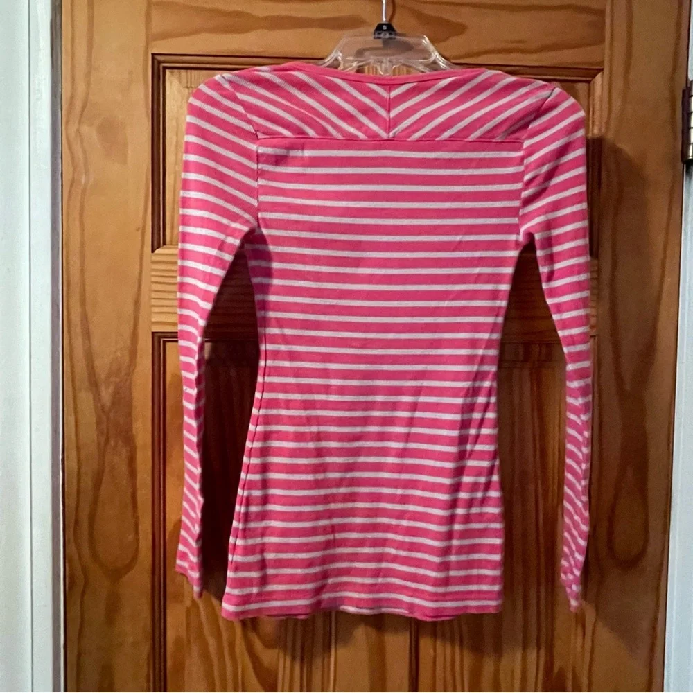 EUC Old Navy Pink and White Striped Long Sleeve T-Shirt, Size Small - Picture 2 of 3